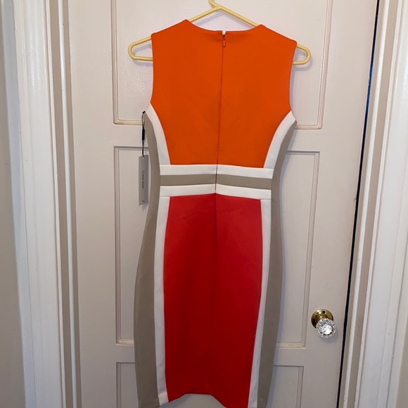 CALVIN KLEIN COLORBLOCK SCUBA BANDAGE SHIFT DRESS SZ 2 SUMMER ORANGE PINK - Picture 9 of 9